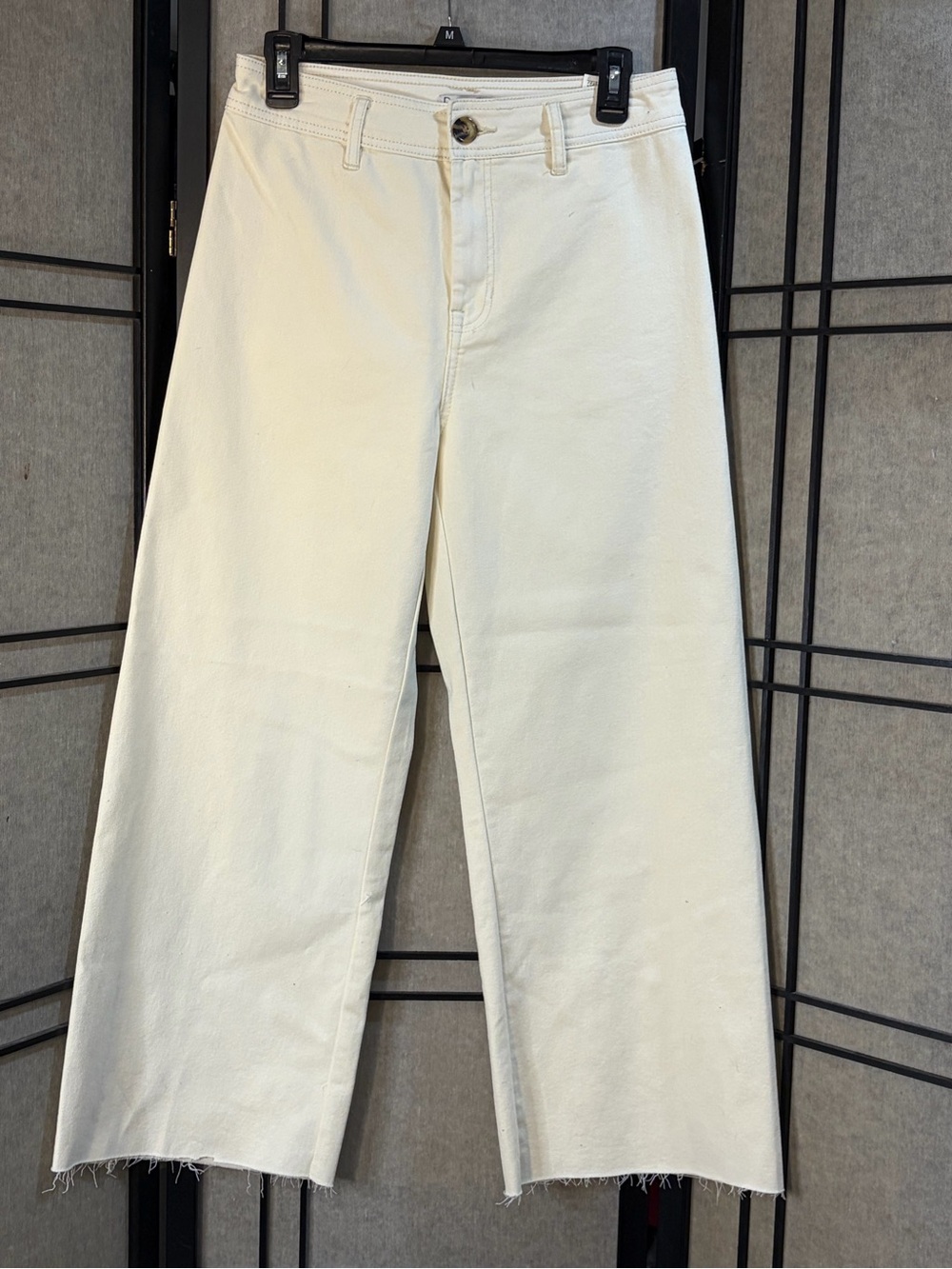 Dex Wide Leg Ankle Womens Pant in Ecru High Rise Size 28 Stretch Raw Hem
